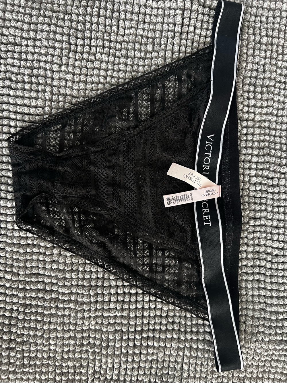 Victoria's Secret Black Lace Tanga Panty with Elastic Waistband XXL - NWT